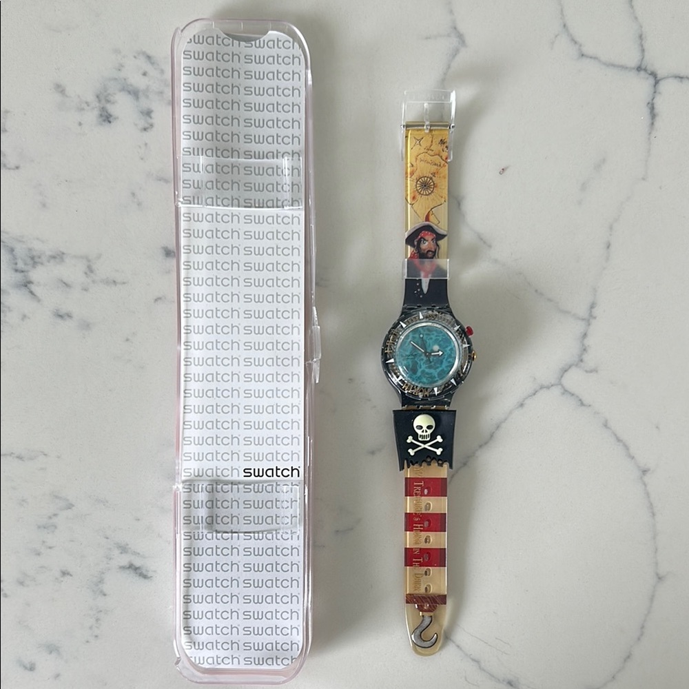 Swatch Blue and Black Smartwatch with Playful Design